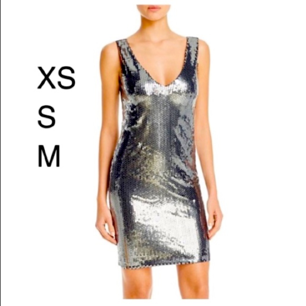 NWT silver sequined capsule gunmetal aqua grey sequined mini shift dance dress